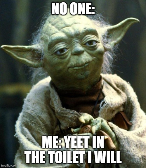 Star Wars Yoda | NO ONE:; ME: YEET IN THE TOILET I WILL | image tagged in memes,star wars yoda | made w/ Imgflip meme maker
