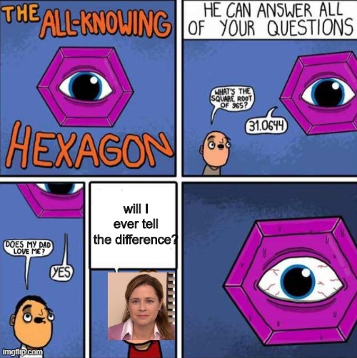 will i or will i not ? | will I ever tell the difference? | image tagged in all knowing hexagon original | made w/ Imgflip meme maker