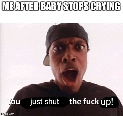 You just got knocked the F out! | ME AFTER BABY STOPS CRYING; up! just shut | image tagged in you just got knocked the f out | made w/ Imgflip meme maker