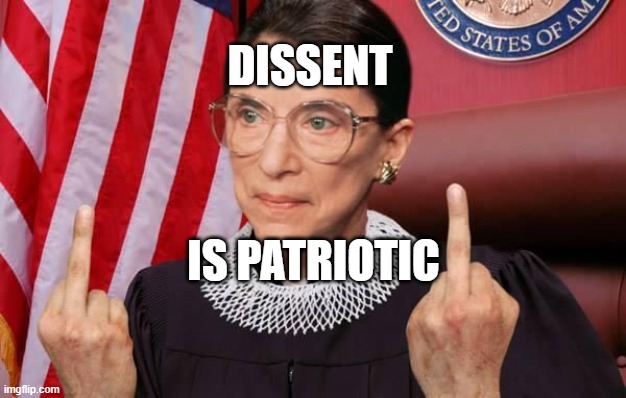 Dissent is Patriotic | DISSENT; IS PATRIOTIC | image tagged in notorious rbg | made w/ Imgflip meme maker