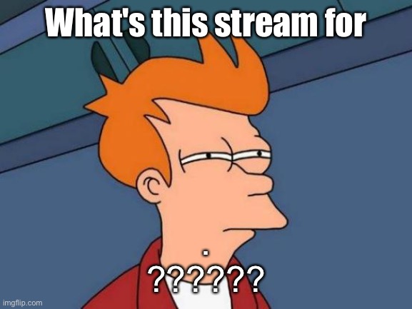 Futurama Fry |  What's this stream for; .
?????? | image tagged in memes,futurama fry | made w/ Imgflip meme maker