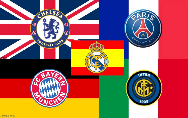 My Top 5 League Champions 2020-2021 Prediction | image tagged in chelsea,psg,bayern munich,inter milan,real madrid,futbol | made w/ Imgflip meme maker