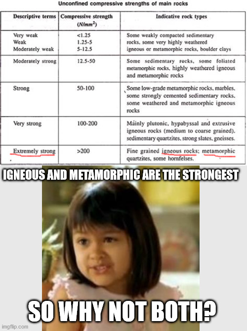 IGNEOUS AND METAMORPHIC ARE THE STRONGEST SO WHY NOT BOTH? | made w/ Imgflip meme maker