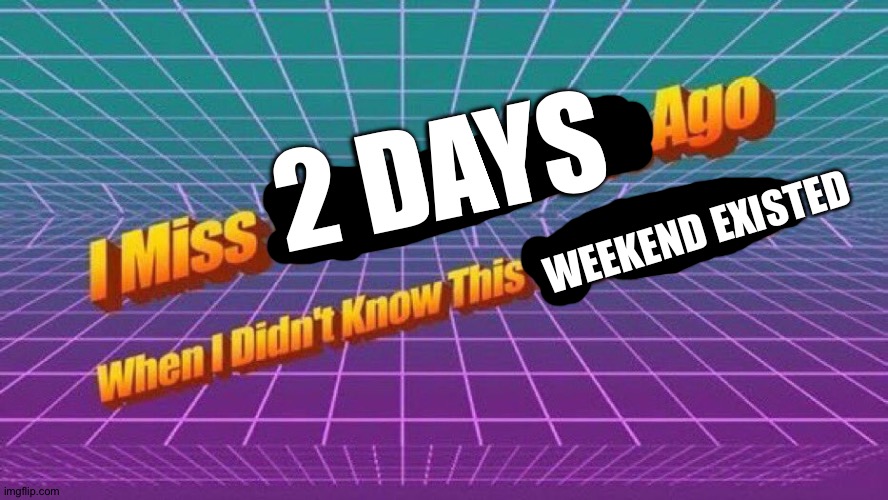 Srsly I do | 2 DAYS; WEEKEND EXISTED | image tagged in i miss ten seconds ago | made w/ Imgflip meme maker