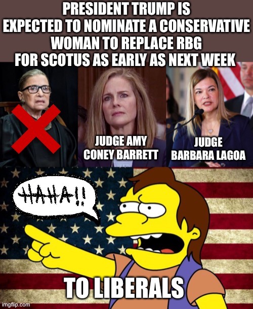 Scotus nominees | TO LIBERALS | image tagged in scotus,conservative,ruth bader ginsburg,laughing at liberals | made w/ Imgflip meme maker