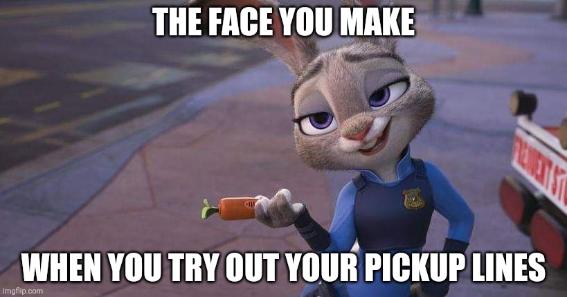 Judy's Saturday Night | THE FACE YOU MAKE; WHEN YOU TRY OUT YOUR PICKUP LINES | image tagged in judy hopps smug,judy hopps,zootopia,the face you make when,funny,memes | made w/ Imgflip meme maker