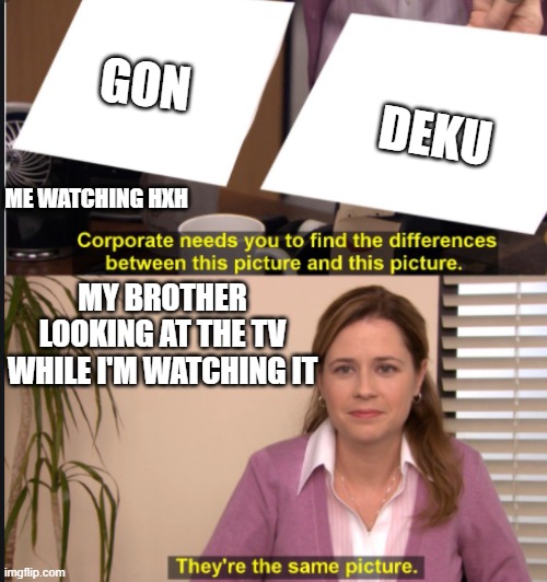 They're the same picture | GON; DEKU; ME WATCHING HXH; MY BROTHER LOOKING AT THE TV WHILE I'M WATCHING IT | image tagged in they're the same picture | made w/ Imgflip meme maker