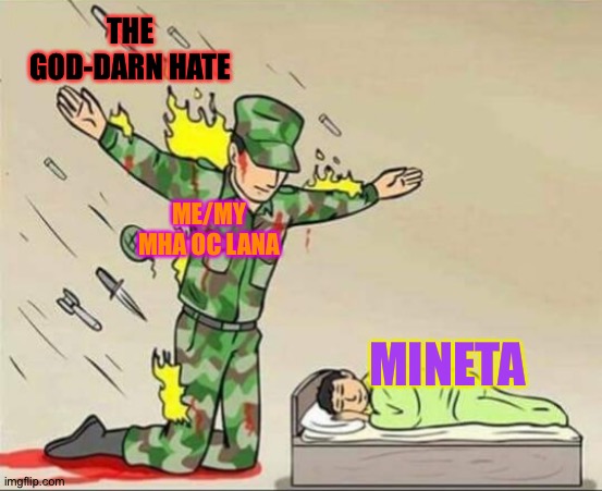 Scrreeee (too lazy for tags lol) | THE GOD-DARN HATE; ME/MY MHA OC LANA; MINETA | image tagged in soldier protecting sleeping child,ok,cool | made w/ Imgflip meme maker