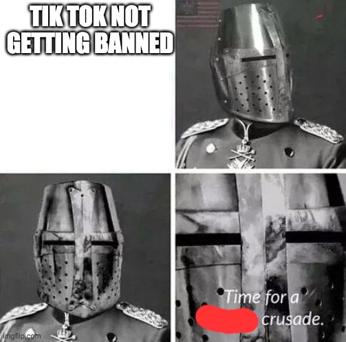 Time for a crusade | TIK TOK NOT GETTING BANNED | image tagged in time for a crusade | made w/ Imgflip meme maker