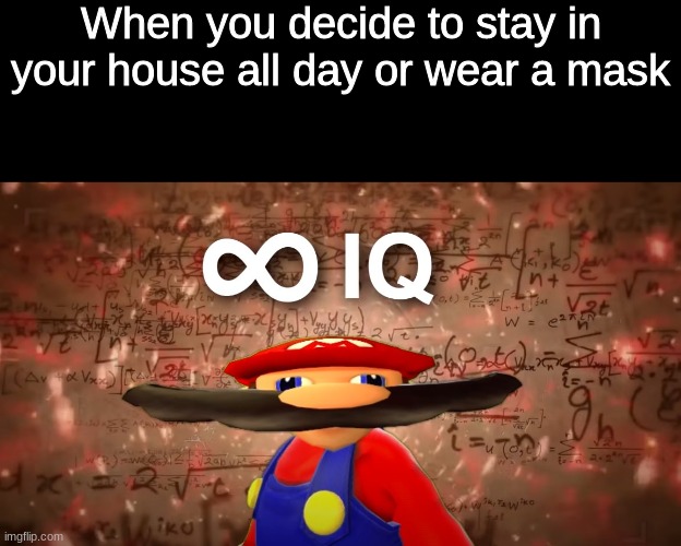 Infinite IQ Mario | When you decide to stay in your house all day or wear a mask | image tagged in infinite iq mario,covid19 | made w/ Imgflip meme maker