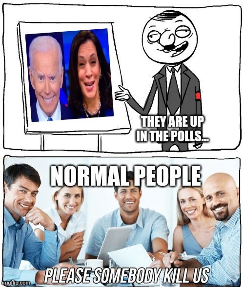 Democrat Presentations 2020 | THEY ARE UP IN THE POLLS... NORMAL PEOPLE | image tagged in joe biden,creepy joe biden,kamala harris,conservatives,funny memes | made w/ Imgflip meme maker