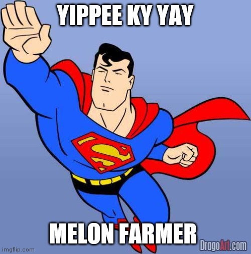 Superman | YIPPEE KY YAY; MELON FARMER | image tagged in superman | made w/ Imgflip meme maker