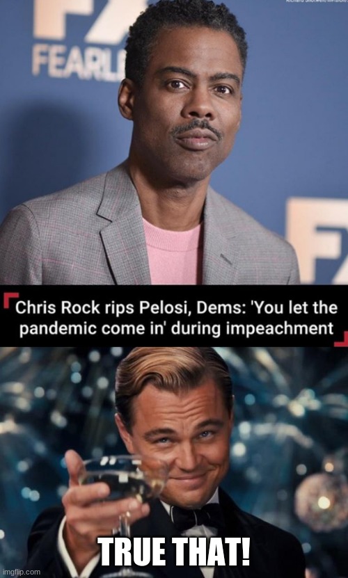 Good job Chris Rock! | TRUE THAT! | image tagged in memes,leonardo dicaprio cheers,chris rock,nancy pelosi,stupid liberals,impeachment | made w/ Imgflip meme maker