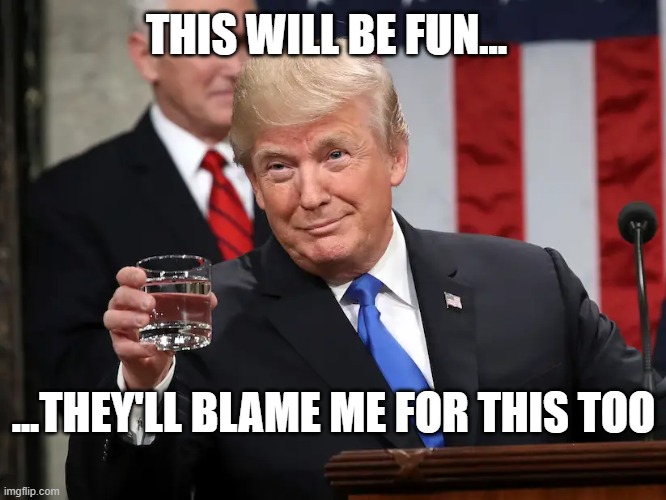 THIS WILL BE FUN... ...THEY'LL BLAME ME FOR THIS TOO | image tagged in trump,blame trump | made w/ Imgflip meme maker