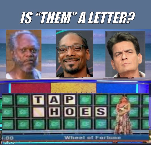 Them |  IS “THEM” A LETTER? | image tagged in wheel of fortune,charlie sheen,snoop dogg,samuel l jackson | made w/ Imgflip meme maker