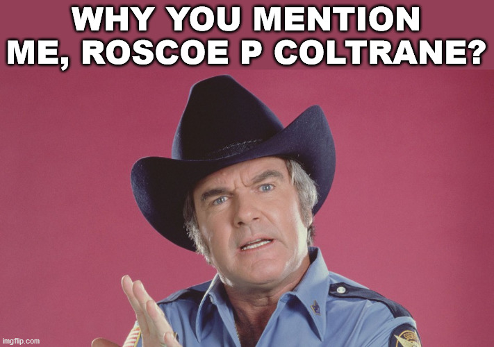 Rosco P Coltrane | WHY YOU MENTION ME, ROSCOE P COLTRANE? | image tagged in rosco p coltrane | made w/ Imgflip meme maker