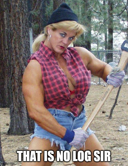 Female Lumberjack | THAT IS NO LOG SIR | image tagged in female lumberjack | made w/ Imgflip meme maker