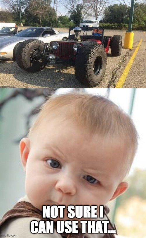 why would i buy this? | NOT SURE I CAN USE THAT... | image tagged in memes,skeptical baby,funny,sales,stupid,cars | made w/ Imgflip meme maker