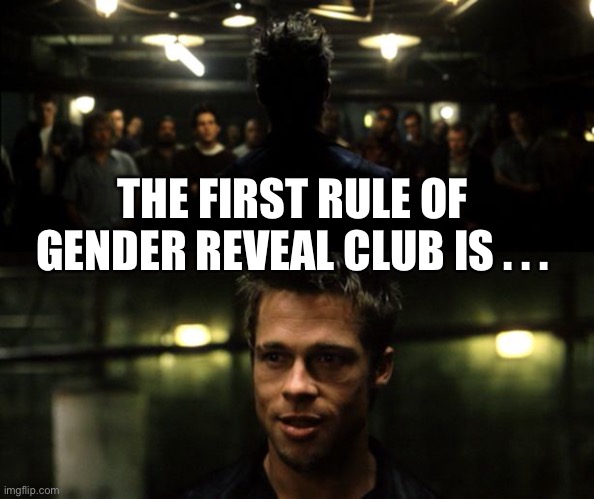 First rule of the Fight Club | THE FIRST RULE OF GENDER REVEAL CLUB IS . . . | image tagged in first rule of the fight club | made w/ Imgflip meme maker