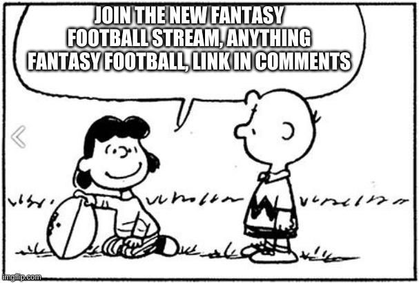 New fantasy football stream |  JOIN THE NEW FANTASY FOOTBALL STREAM, ANYTHING FANTASY FOOTBALL, LINK IN COMMENTS | image tagged in charlie brown football,memes | made w/ Imgflip meme maker