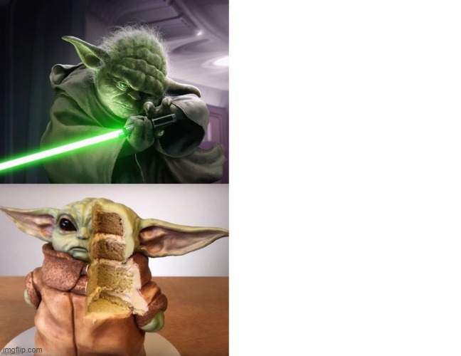 Yoda fighter vs Yoda cake | image tagged in yoda cake | made w/ Imgflip meme maker