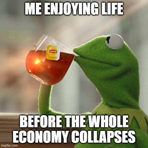 But That's None Of My Business Meme | ME ENJOYING LIFE; BEFORE THE WHOLE ECONOMY COLLAPSES | image tagged in memes,but that's none of my business,kermit the frog | made w/ Imgflip meme maker