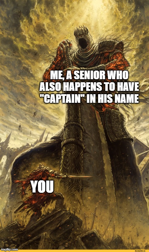 Fantasy Painting | ME, A SENIOR WHO ALSO HAPPENS TO HAVE "CAPTAIN" IN HIS NAME; YOU | image tagged in fantasy painting | made w/ Imgflip meme maker