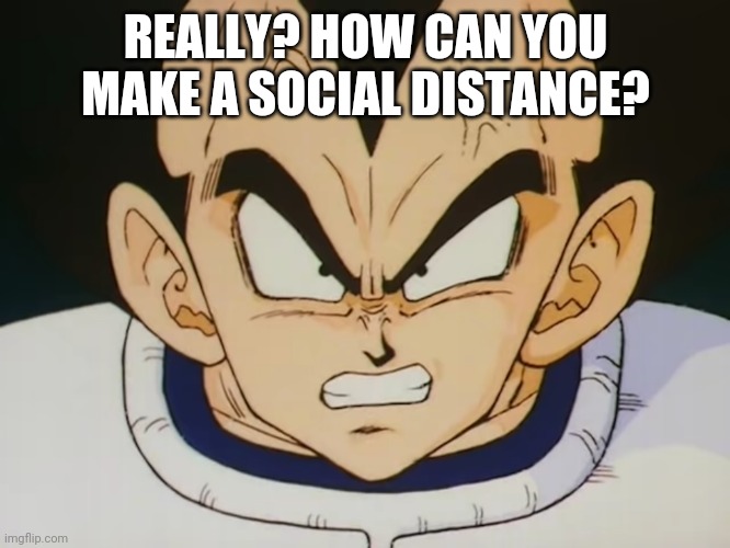 Angry Vegeta (DBZ) | REALLY? HOW CAN YOU MAKE A SOCIAL DISTANCE? | image tagged in angry vegeta dbz | made w/ Imgflip meme maker