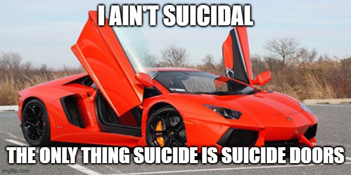 Suicidal | I AIN'T SUICIDAL; THE ONLY THING SUICIDE IS SUICIDE DOORS | image tagged in suicide,suicide doors | made w/ Imgflip meme maker