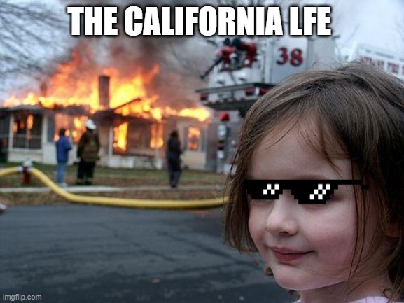 Disaster Girl | THE CALIFORNIA LFE | image tagged in memes,disaster girl | made w/ Imgflip meme maker