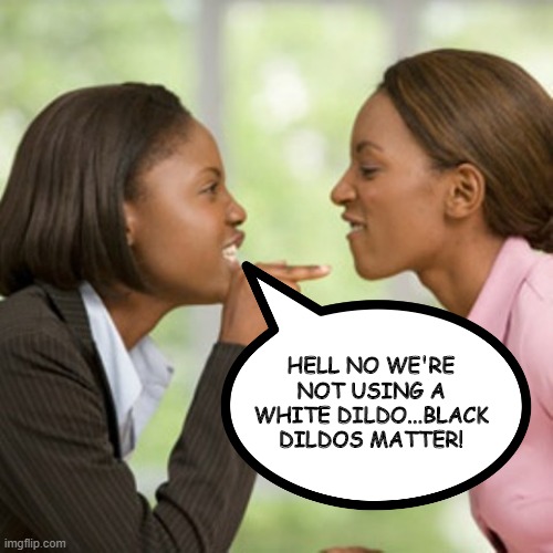 Color Matters | HELL NO WE'RE NOT USING A WHITE DILDO...BLACK DILDOS MATTER! | image tagged in sex jokes | made w/ Imgflip meme maker