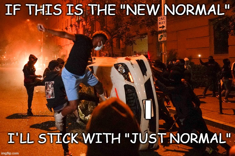 New Normal? | IF THIS IS THE "NEW NORMAL"; I; I'LL STICK WITH "JUST NORMAL" | image tagged in new normal,normal,riots,looting | made w/ Imgflip meme maker