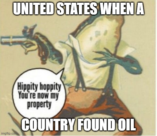 hippity hoppity your oil is now my property | UNITED STATES WHEN A; COUNTRY FOUND OIL | image tagged in hippity hoppity you're now my property,usa,meme,oil | made w/ Imgflip meme maker