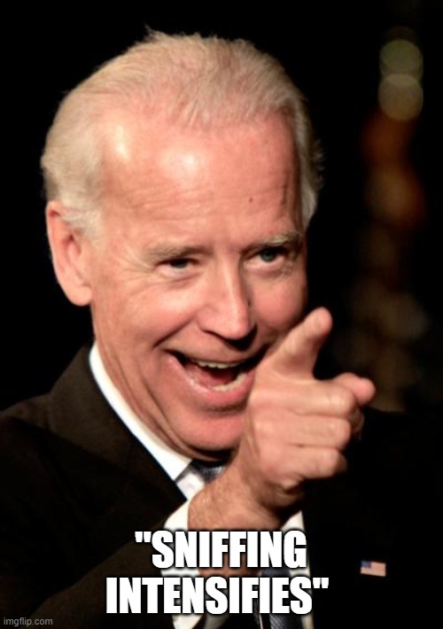 Smilin Biden Meme | "SNIFFING INTENSIFIES" | image tagged in memes,smilin biden | made w/ Imgflip meme maker