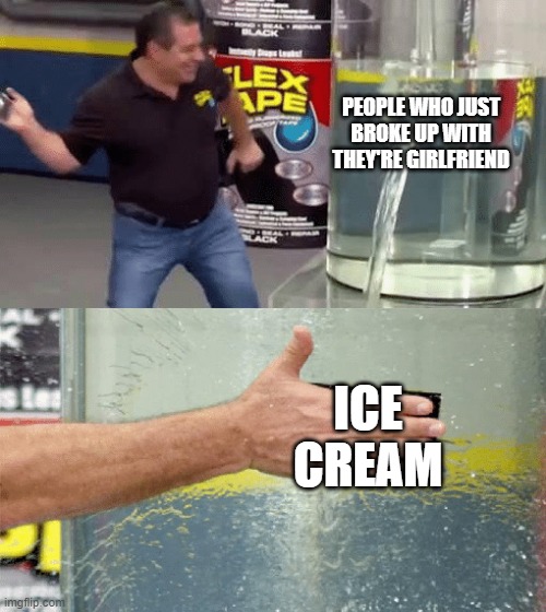 How to solve people who just broke up with they're girlfriend: | PEOPLE WHO JUST BROKE UP WITH THEY'RE GIRLFRIEND; ICE CREAM | image tagged in nah thats a lotta damage,break up,memes | made w/ Imgflip meme maker