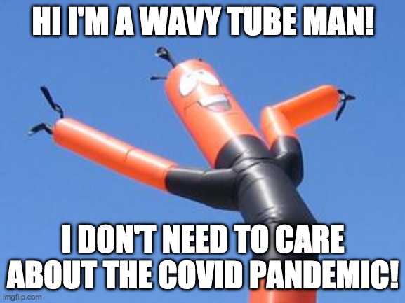 Hi I'm A Wavy Tube Man! | HI I'M A WAVY TUBE MAN! I DON'T NEED TO CARE ABOUT THE COVID PANDEMIC! | image tagged in wavy tube man | made w/ Imgflip meme maker