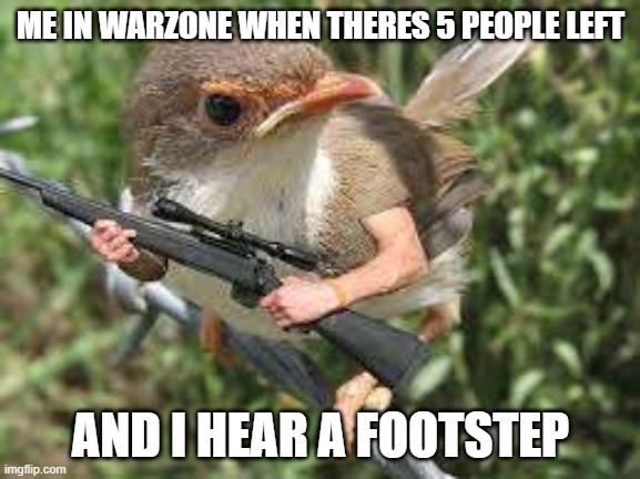warzone | ME IN WARZONE WHEN THERES 5 PEOPLE LEFT; AND I HEAR A FOOTSTEP | image tagged in lol | made w/ Imgflip meme maker