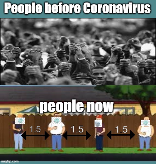 Social distancing | People before Coronavirus; people now; 1.5; 1.5; 1.5 | image tagged in memes,mocking spongebob | made w/ Imgflip meme maker