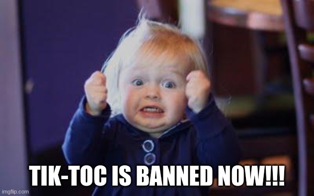 excited kid | TIK-TOC IS BANNED NOW!!! | image tagged in excited kid | made w/ Imgflip meme maker