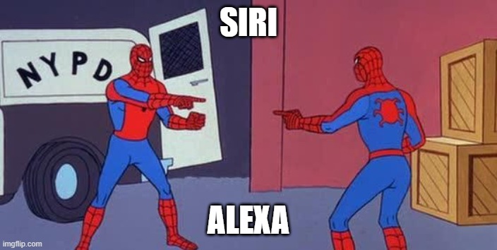 Spider Man Double | SIRI; ALEXA | image tagged in spider man double | made w/ Imgflip meme maker