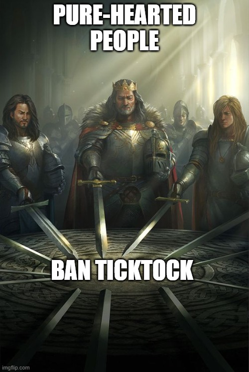 Knights of the Round Table | PURE-HEARTED PEOPLE; BAN TICKTOCK | image tagged in knights of the round table,tiktok,unity,kindness | made w/ Imgflip meme maker