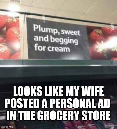 LOOKS LIKE MY WIFE POSTED A PERSONAL AD 
IN THE GROCERY STORE | made w/ Imgflip meme maker