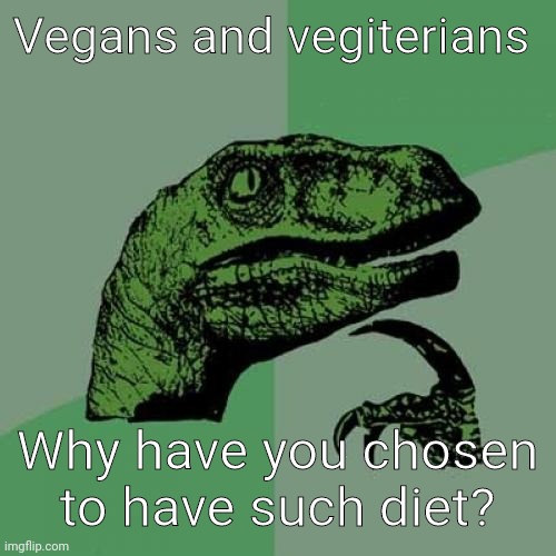 Philosoraptor | Vegans and vegiterians; Why have you chosen to have such diet? | image tagged in memes,philosoraptor | made w/ Imgflip meme maker