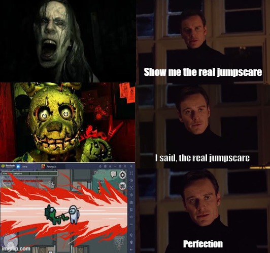 perfection | Show me the real jumpscare; I said, the real jumpscare; Perfection | image tagged in perfection | made w/ Imgflip meme maker