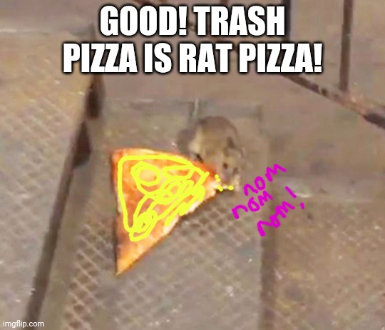pizza rat | GOOD! TRASH PIZZA IS RAT PIZZA! | image tagged in pizza rat | made w/ Imgflip meme maker