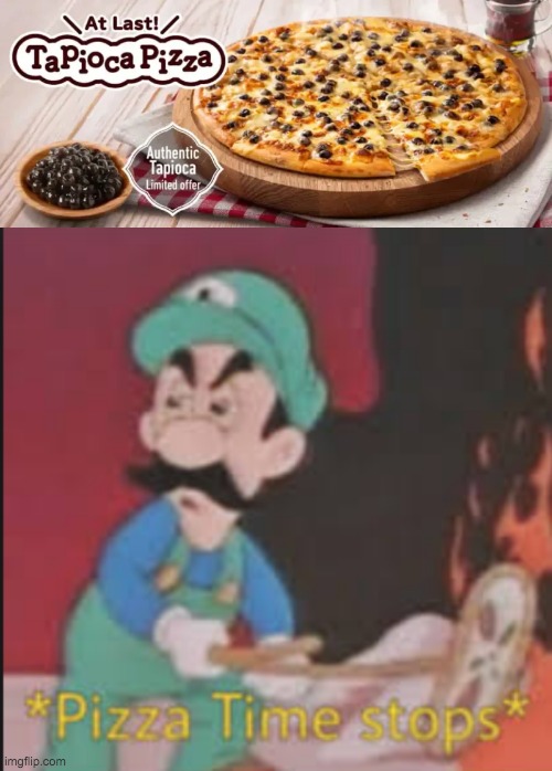just nojust why in the heavens boba pizza | image tagged in pizza time stops | made w/ Imgflip meme maker