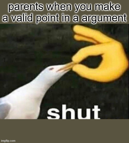 SHUT | parents when you make a valid point in a argument | image tagged in shut | made w/ Imgflip meme maker