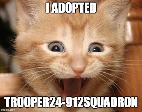 Excited Cat Meme | I ADOPTED; TROOPER24-912SQUADRON | image tagged in memes,excited cat | made w/ Imgflip meme maker