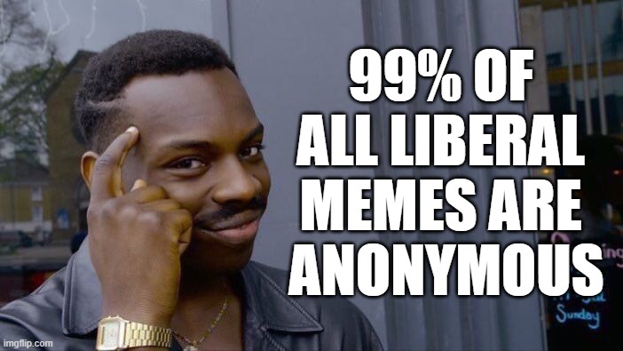 Gee, I wonder why? | 99% OF 
ALL LIBERAL 
MEMES ARE 
ANONYMOUS | image tagged in memes,roll safe think about it,liberals,anonymous | made w/ Imgflip meme maker