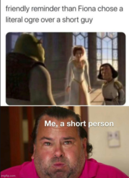 *ogre says hi to my gf* Me: *looks at my height* also me: Oh no | image tagged in shrek,repost | made w/ Imgflip meme maker